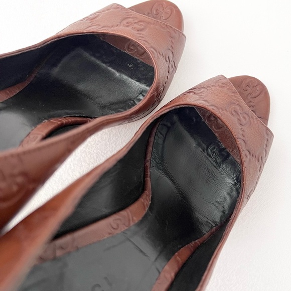 GUCCI | Vintage Guccissima GG Logo Brown Leather Peep Toe High Heel Pumps EU 37 - Picture 7 of 13